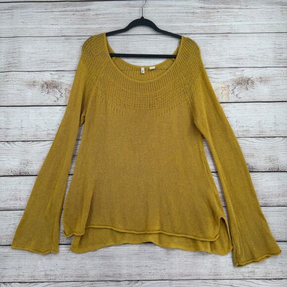 Moth Anthropologie Linen Blend Loose Knit Sweater Womens Large Yellow Boat Neck - Picture 1 of 11